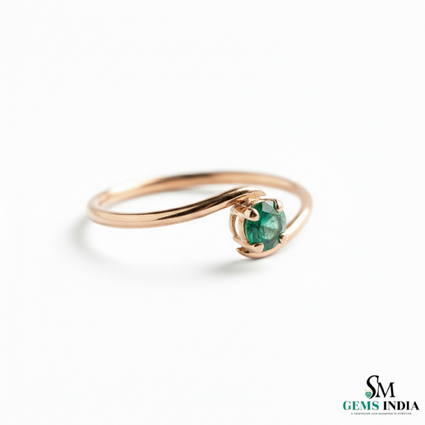 Dainty Emerald Bypass Ring – Thin Gold Stackable Ring