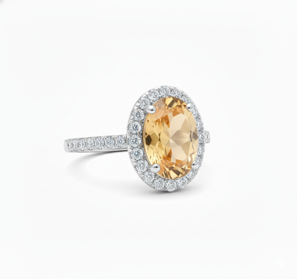 Oval Cut Citrine Ring with Diamond Halo - Citrine promise ring