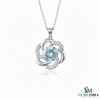 Round Aquamarine & Diamond Pendant - Blue Gemstone Jewelry