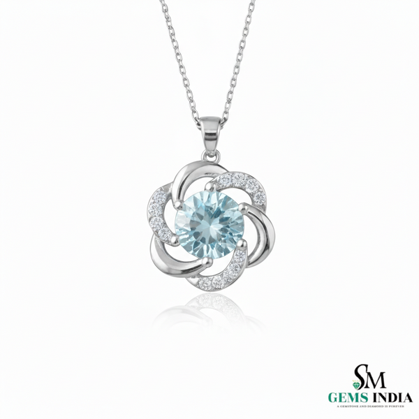 Round Aquamarine & Diamond Pendant - Blue Gemstone Jewelry
