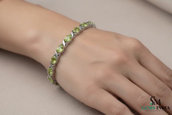 Oval Peridot Tennis Bracelet - Elegant Green Stone Jewelry