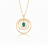 1.10 carat Oval shape Natural Emerald and Diamond Circle Pendant Necklace in 14K Gold