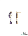 Marquise Cut and Pear Amethyst & Diamond Leaf Drop Earrings in 14K; Gold