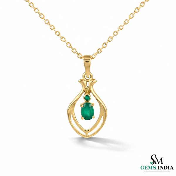 Natural Oval Green Emerald Teardrop Pendant For Woman