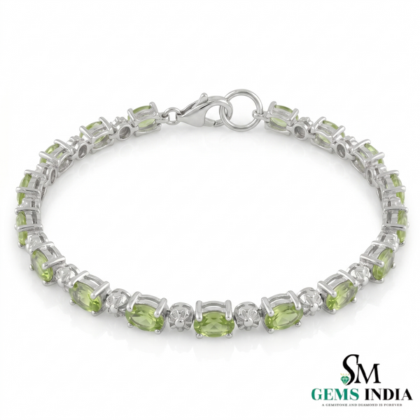 August Birthstone Oval Peridot & Diamond Bracelet – Anniversary Gift for Her