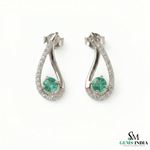 Natural Emerald Tear Drop Stud Earrings with Diamond Accents