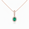 2 carat Oval cut 14K Gold Natural Emerald Halo Pendant with Dainty Diamond Accents