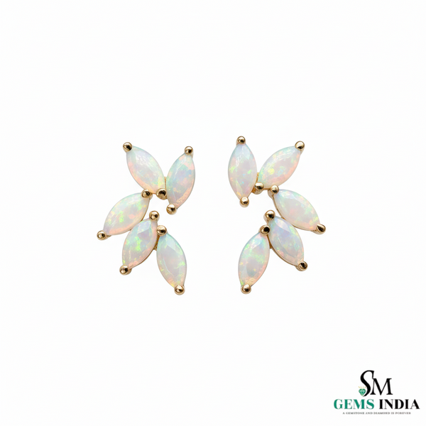 Elegant Leaf Style Marquise Opal Stud Earring Minimalist Earrings Gift