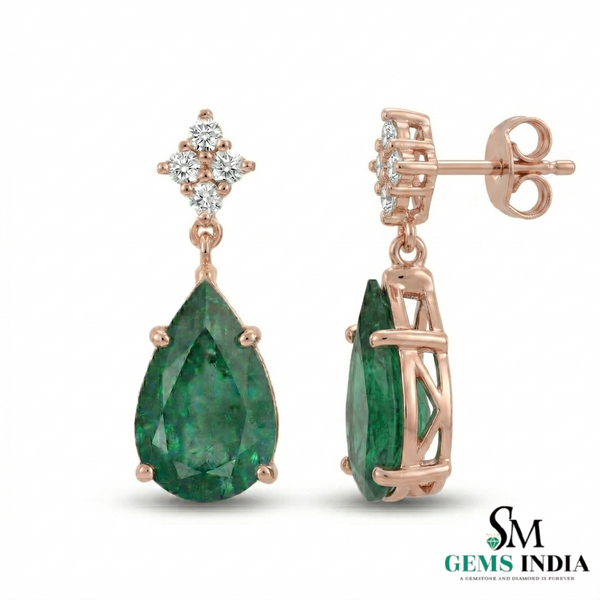 4.20 carat ear Cut Emerald Drop Earrings in Gold Elegant Drop Design