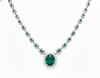 Oval Natural Emerald and Diamond Halo Necklace in 14K Gold Vintage Luxury Jewelry for Her