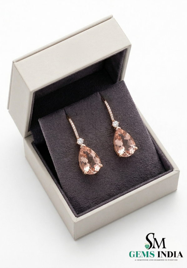 Classic Pear Cut Morganite Dangle Earrings with Diamond Accent