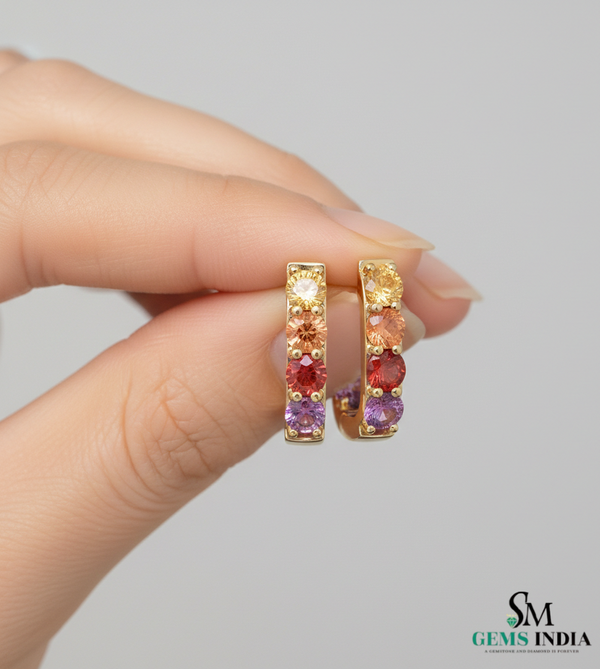 Multi Color Round Gemstone Huggie Hoop Earrings - Luxury Look Gemstone Earrings