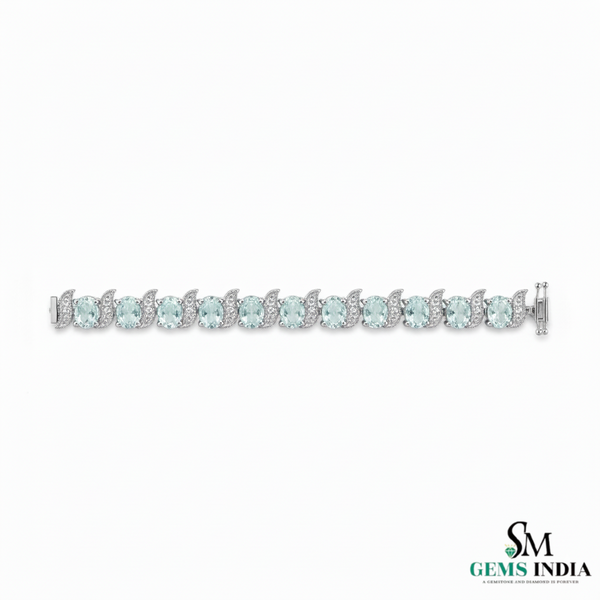 Elegant Oval Aquamarine Diamond Bracelet with Curved Diamond Links