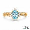 Natural Aquamarine Oval Diamond Ring - Twisted Gold Band