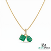 Square Cut & Pear Shape Emerald Pendant Necklace in 14K Gold - Elegant Fine Jewelry