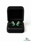 Pear Shape Emerald & Diamond Curved Bar Stud Earrings