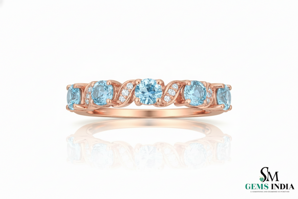 Luxury Aquamarine & Diamond Wave Band Ring - Diamond Twist Ring