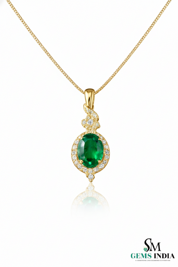 Elegant Oval Emerald and Diamond Pendant - Fine Jewelry For Women