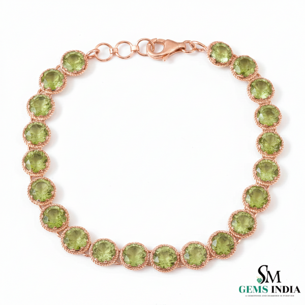 Classic Round Green Gemstone Link Bracelet - Bezel Style Tennis Bracelet