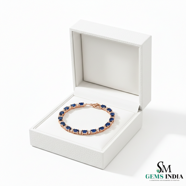 Blue Sapphire & Diamond Tennis Bracelet in 18k Gold - Luxury Women's Jewelry