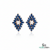 Marquise Cut Blue Sapphire & Diamond Cluster Stud Earrings - Luxury Sapphire Earrings