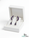 Marquise Cut and Pear Amethyst & Diamond Leaf Drop Earrings in 14K; Gold