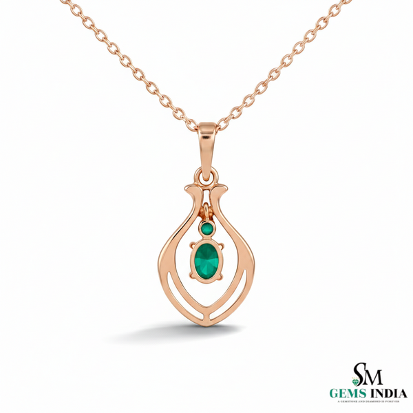 Natural Oval Green Emerald Teardrop Pendant For Woman