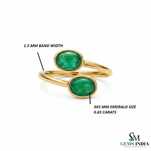 Double Oval Emerald Gold Ring – Modern Bypass Statement Ring