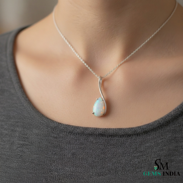 Elegant Pear Opal Swirl Pendant – Fine Silver Jewelry