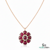 Classic Cabochon Natural Ruby Floral Pendant Necklace – Elegant Fine Jewelry