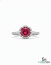 Round cut Natural Ruby Engagement Ring with Diamond Halo in 14k and 18k Gold