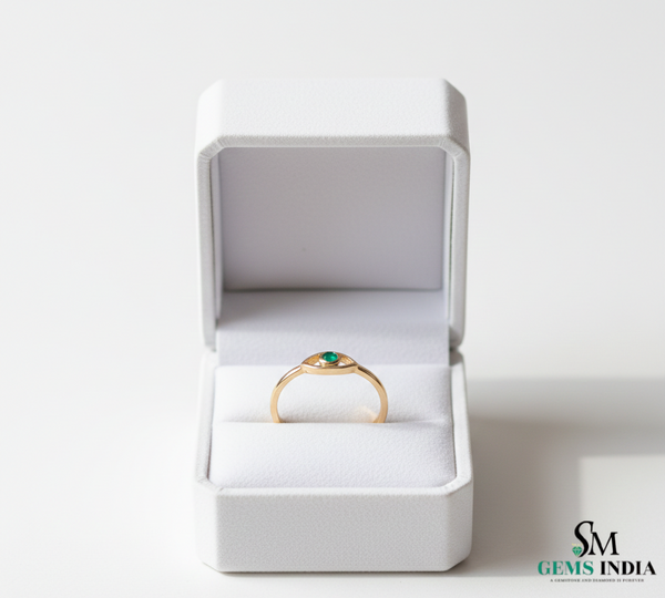Delicate Natural Emerald Eye Symbol Fine Gold Band Ring - Minimalist emerald ring