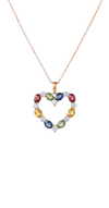 Rainbow Multicolor Oval Gemstone Heart Pendant Necklace in 18k Gold
