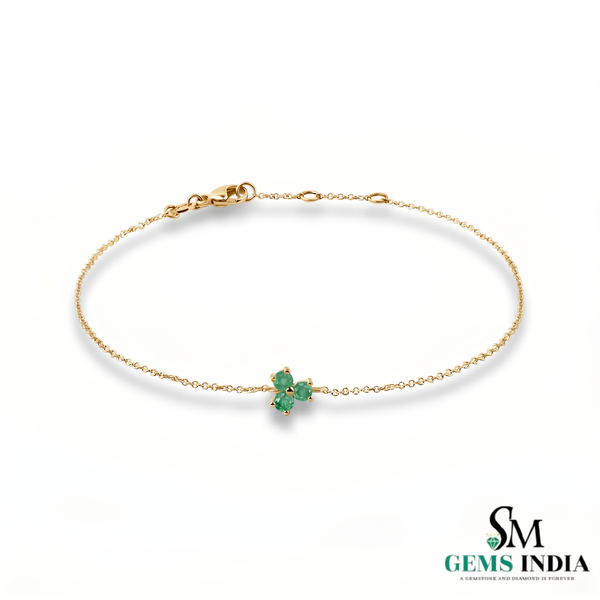 Round Emerald Clover Bracelet in 14k Gold – Dainty Minimalist Chain Bracelet