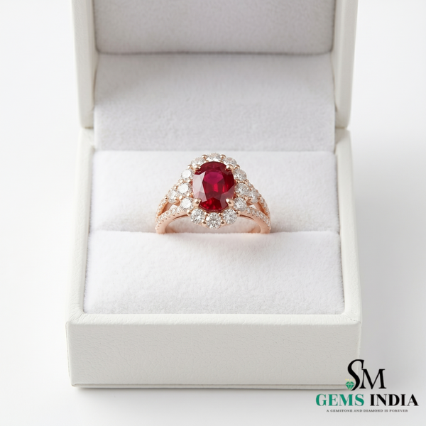 Oval Shape Ruby And Diamond Engagement Ring - 14k Solid Gold July Birthstone Anniversary Wedding Ring