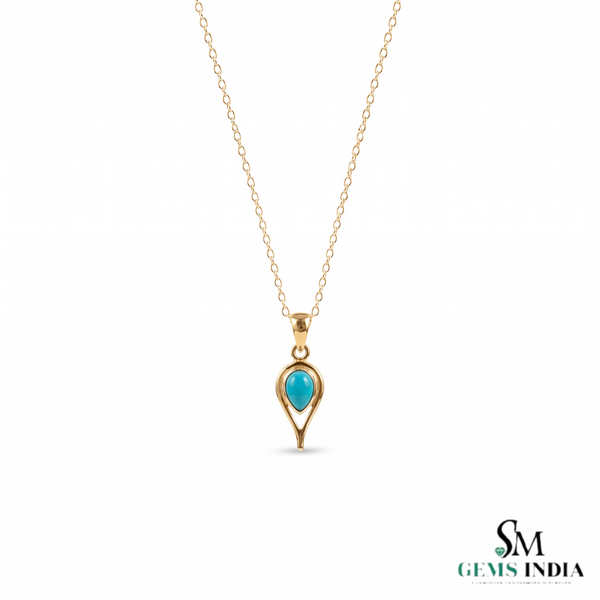 Elegant Turquoise Teardrop Pendant in 14K Gold – Minimalist Statement Jewelry
