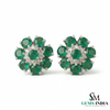 Luxury Round Emerald Cluster Stud Earrings – Diamond Floral Fine Jewelry