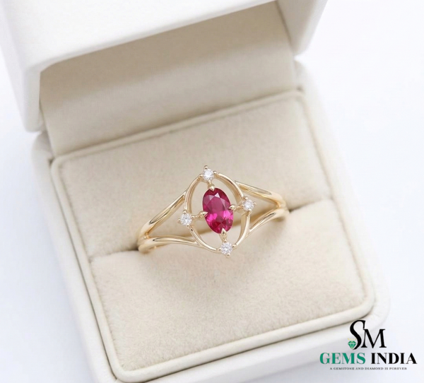 Vintage Style Oval Ruby and Diamond Ring - Romantic Ruby Jewelry