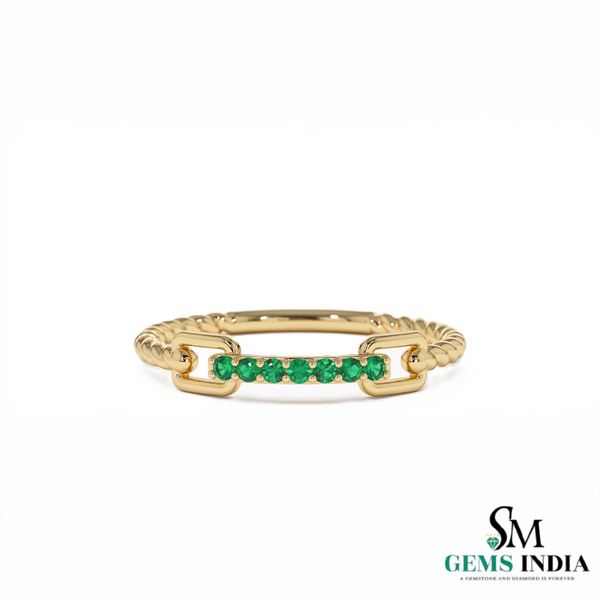Contemporary Link Style Fine Jewelry Statement Ring with Green Gemstones