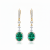 Gold Drop Earrings with Oval Natural Emerald and Diamond Accents Fine Gold Jewelry