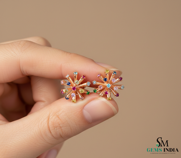Starburst RoundMulti Stone Stud Earrings – Fine Gold Jewelry