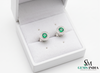 Round Natural Emerald & Diamond Halo Stud Earrings Fine White Gold Jewelry
