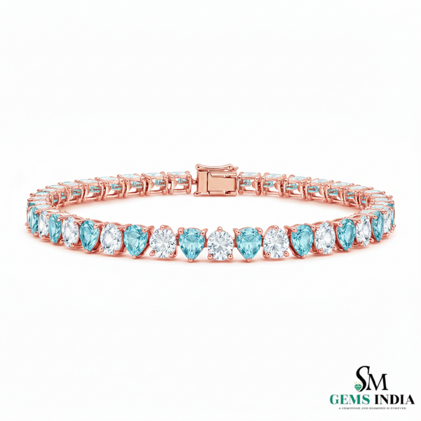 Pear Shaped Aquamarine & Diamond Tennis Bracelet - Luxury Fine Jewelry