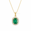 Natural Cushion Emerald Necklace in 14K Gold Diamond Halo Pendant for Her