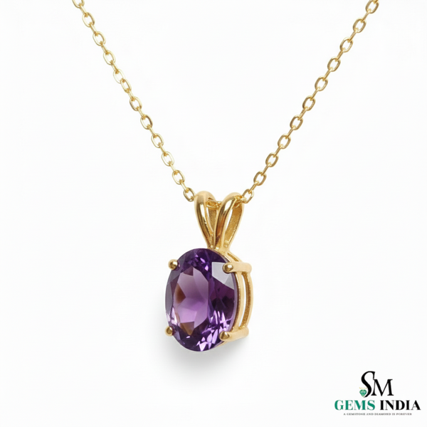 Luxury Oval Amethyst Gemstone Pendant in 14k and 18k Gold