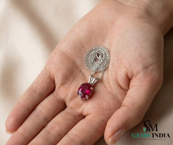 Oval Red Ruby Solitaire Pendant Minimalist Ruby Birthstone for Women