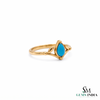 Teardrop Turquoise Ring With Leaf Accent Details – Blue Turquoise Statement Ring