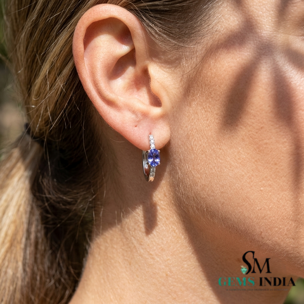 Oval Tanzanite Huggie Hoop Earrings - Fine Jewelry Gift for Women