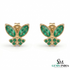 Emerald Marquise Butterfly Stud Earrings – Green Gemstone Diamond Accent Nature Inspired Fine Jewelry