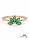 Natural Marquise Cut Emerald Cluster Ring in Solid 14K Gold – Elegant Floral Fine Jewelry Ring